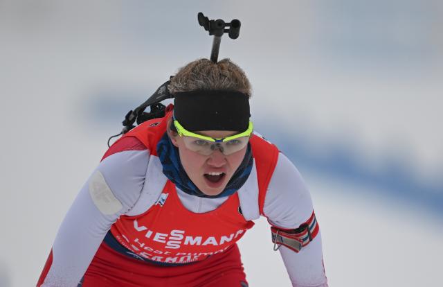 08 January 2026, Thuringia, Oberhof: Darja Dolidowitsch of the the Biathlon Refugee Team crosses the finish line during the Women's Sprint 7.5 km competition of the IBU Biathlon World Cup in Oberhof. Photo: Hendrik Schmidt/dpa