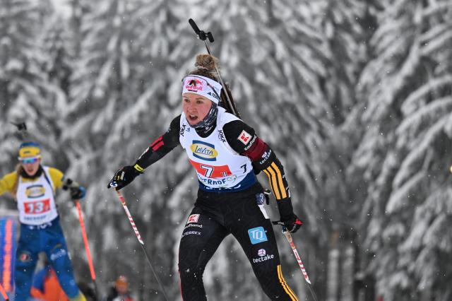 10 January 2026, Thuringia, Oberhof: Germany's Selina Grotian in action during the women's 4 x 6 km relay event of the IBU Biathlon World Cup in Oberhof. Photo: Hendrik Schmidt/dpa