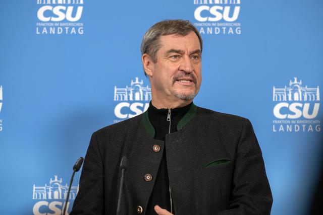 12 January 2026, Bavaria, Bad Staffelstein: Markus Soeder, Minister President of Bavaria, speaks at a press conference on the occasion of the winter retreat of the CSU parliamentary group in Kloster Banz. Photo: Pia Bayer/dpa