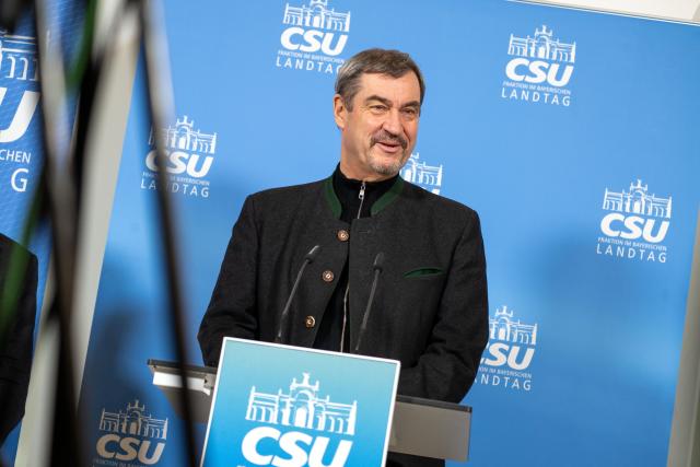 12 January 2026, Bavaria, Bad Staffelstein: Markus Soeder, Minister President of Bavaria and chairman of the Christian Social Union (CSU), speaks at a press conference on the occasion of the winter retreat of the CSU parliamentary group in Kloster Banz. Photo: Pia Bayer/dpa
