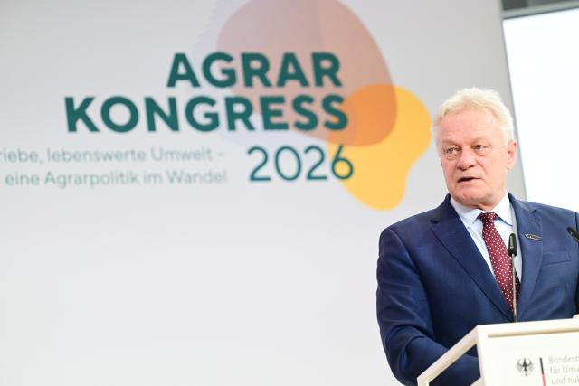 13 January 2026, Berlin: Alois Rainer, German Minister of Food, Agriculture and Home Affairs, speaks during the Agriculture Congress of the Federal Environment Ministry before the International Green Week (January 16-25). Photo: Sebastian Gollnow/dpa
