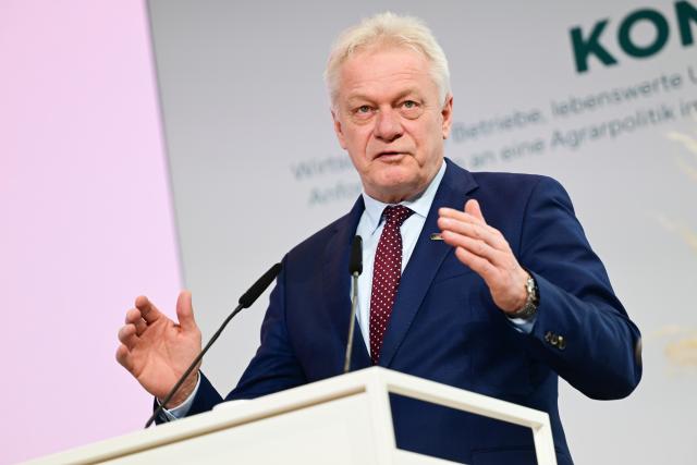 13 January 2026, Berlin: Alois Rainer, German Minister of Food, Agriculture and Home Affairs, speaks during the Agriculture Congress of the Federal Environment Ministry before the International Green Week (January 16-25). Photo: Sebastian Gollnow/dpa