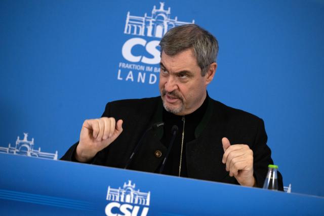 13 January 2026, Bavaria, Bad Staffelstein: Markus Soeder, Minister President of Bavaria and chairman of the Christian Social Union (CSU), speaks at a press conference on the occasion of the CSU winter retreat in Kloster Banz. Photo: Pia Bayer/dpa