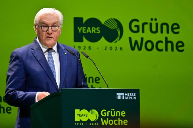 15 January 2026, Berlin: German Presidemt Frank-Walter Steinmeier, speaks during the opening ceremony of International Green Week at the International Congress Center ICC Berlin. The world's largest trade fair for food, agriculture and horticulture takes place in Berlin from January 16 to 25. It is celebrating its 100th anniversary this year. Photo: Sebastian Gollnow/dpa