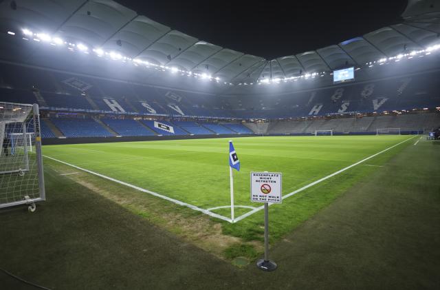 13 January 2026, Hamburg: A view of the stadium and the field with a sign reading "Do not enter the grass field".  The Bundesliga match between SV Hamburg and Bayer Leverkusen has been rearranged for March 4, the German Football League said on Friday. Photo: Christian Charisius/dpa