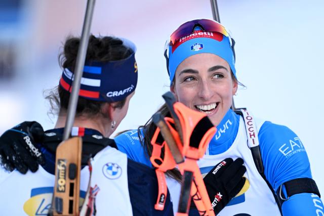 16 January 2026, Bavaria, Ruhpolding: Italy's Lisa Vittozzi reacts at the finish line of the women's 7.5 km sprint during the IBU Biathlon World Cup in Ruhpolding. Photo: Sven Hoppe/dpa