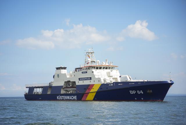 FILED - 14 July 2025, Schleswig-Holstein, Neustadt in Holstein: The German Police's BP 84 Neustadt patrol vessel is stationed in the Baltic Sea. German police are carrying out an operation in the Baltic Sea linked to Russian ships, a spokesman for the Interior Ministry confirmed on Friday. Photo: Christian Charisius/dpa