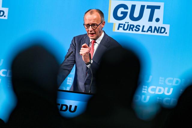 16 January 2026, Baden-Württemberg, Heddesheim: German Chancellor Friedrich Merz speaks during an election campaign event of the Christian Democratic Union at the Pfenning Logistics forwarding company in Heddesheim. Photo: Uwe Anspach/dpa
