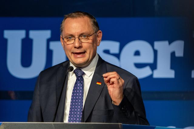 16 January 2026, Rhineland-Palatinate, Idar-Oberstein: Chairman of the Alternative for Germany (AfD), Tino Chrupalla, speaks at the election campaign kick-off event of the AfD Rhineland-Palatinate. Photo: Harald Tittel/dpa