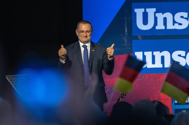 16 January 2026, Rhineland-Palatinate, Idar-Oberstein: Chairman of the Alternative for Germany (AfD), Tino Chrupalla, speaks at the election campaign kick-off event of the AfD Rhineland-Palatinate. Photo: Harald Tittel/dpa