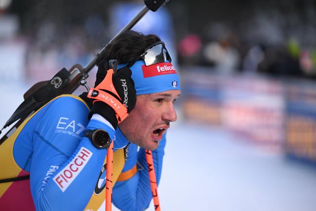 17 January 2026, Bavaria, Ruhpolding: Italy's Tommaso Giacomel reacts at the finish area of the Men's 10 km sprint competition of the IBU Biathlon World Cup. Photo: Sven Hoppe/dpa