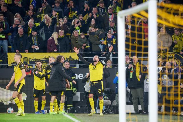 17 January 2026, North Rhine-Westphalia, Dortmund: Borussia Dortmund Emre Can celebrates scoring his side's third goal during the German Bundesliga soccer match between Borussia Dortmund and FC St. Pauli at the Signal Iduna Park. Photo: Bernd Thissen/dpa - IMPORTANT NOTICE: DFL and DFB regulations prohibit any use of photographs as image sequences and/or quasi-video.