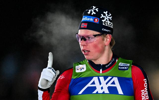 17 January 2026, Thuringia, Oberhof: Norway's winner Lars Heggen celebrates after the Men's sprint freestyle competition of the FIS Cross-Country Skiing World Cup in Oberhof. Photo: Hendrik Schmidt/dpa