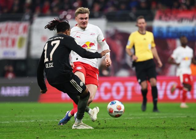 17 January 2026, Saxony, Leipzig: Bayern Munich's Michael Olise scores his side's fifth goal during the German Bundesliga soccer match between RB Leipzig and Bayern Munich at rhe Red bull Arena. Photo: Jan Woitas/dpa