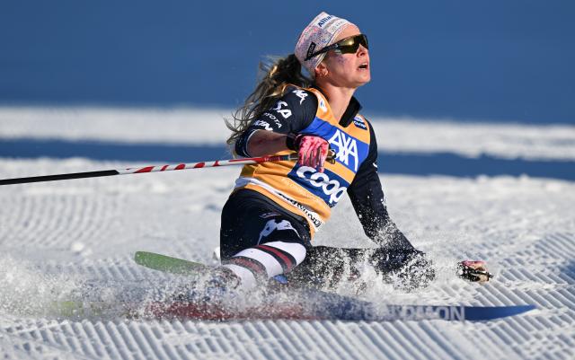 18 January 2026, Thuringia, Oberhof: US' Jessie Diggins reacts at the finish line after the Women's 10 km classic competition of the FIS Cross-Country Skiing World Cup in Oberhof. Photo: Hendrik Schmidt/dpa