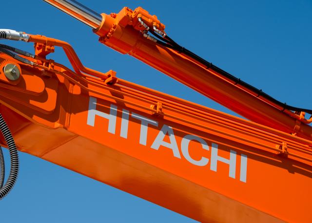 FILED - 11 April 2016, Bavaria, Munich: A construction vehicle by Hitachi is seen at the Bauma building fair in Munich. Photo: Peter Kneffel/Deutsche Presse-Agentur GmbH/dpa