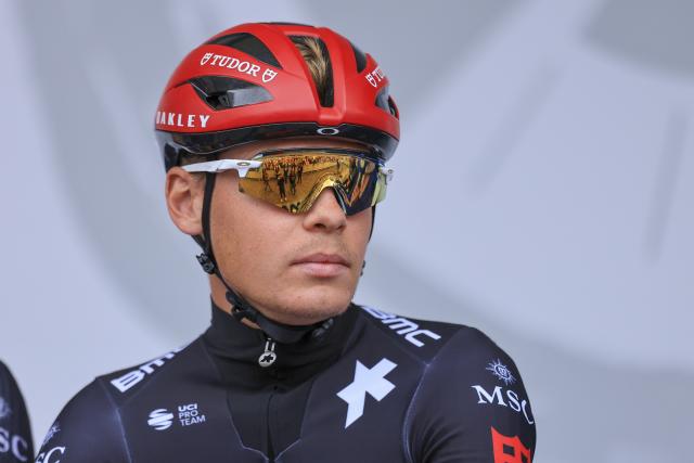 FILED - 23 August 2025, North Rhine-Westphalia, Arnsberg: Marius Mayrhofer from Germany from the Tudor Pro Cycling Team is at the registration desk before the start of the stage 3 of Tour of Germany. Photo: Jan Woitas/dpa