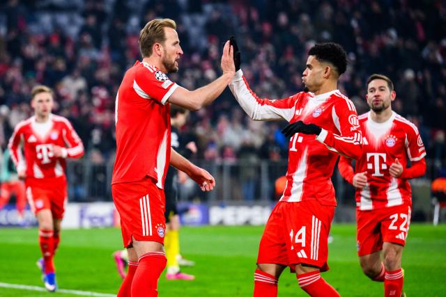 21 January 2026, Bavaria, Munich: Bayern Munich's Harry Kane (L) celebrates scoring his side's second goal with teammate Luis Diaz during the UEFA Champions League soccer match between Bayern Munich and Union St. Gilloise at the Allianz Arena. Photo: Tom Weller/dpa