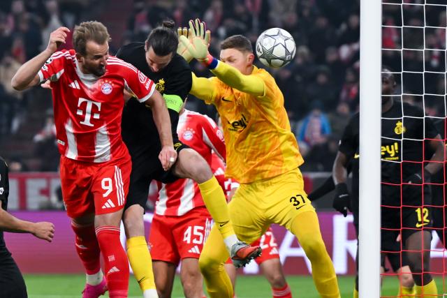 21 January 2026, Bavaria, Munich: Bayern Munich's Harry Kane (L) scores his side's first goal during the UEFA Champions League soccer match between Bayern Munich and Union St. Gilloise at the Allianz Arena. Photo: Sven Hoppe/dpa
