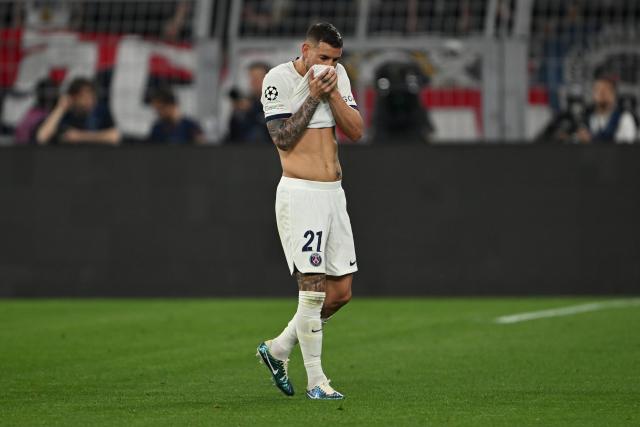 FILED - 01 May 2024, North Rhine-Westphalia, Dortmund: Paris Saint-Germain's Lucas Hernandez leaves the pitch injured during the UEFA Champions League soccer match between Borussia Dortmund and Paris Saint-Germain at Signal Iduna Park. Photo: Federico Gambarini/dpa