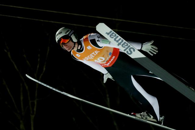 23 January 2026, Bavaria, Oberstdorf: Slovenia's Domen Prevc in action during the 
men's 1st round ski flying competition at the FIS Ski Flying World Championships in Oberstdorf. Photo: Karl-Josef Hildenbrand/dpa