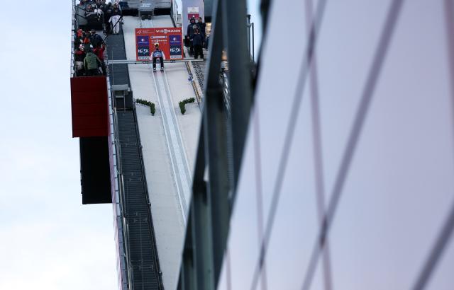 24 January 2026, Bavaria, Oberstdorf: Slovenia's Domen Prevc in action during the 
men's trial run ski flying competition at the FIS Ski Flying World Championships in Oberstdorf. Photo: Karl-Josef Hildenbrand/dpa