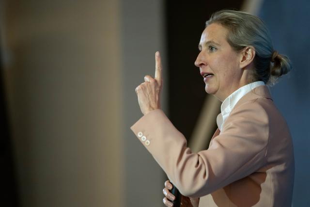 24 January 2026, North Rhine-Westphalia, Muelheim an der Ruhr: Alternative for Germany (AfD) federal chairwoman Alice Weidel speaks on stage during the AfD's elected representatives' congress in North Rhine-Westphalia. Photo: Fabian Strauch/dpa