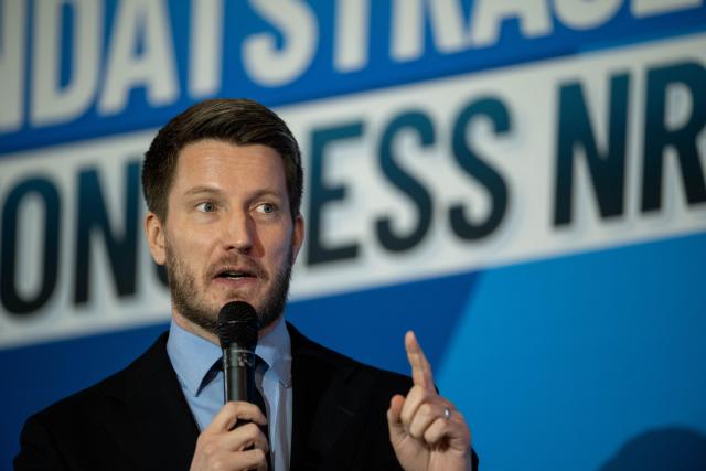 24 January 2026, North Rhine-Westphalia, Muelheim an der Ruhr: State chairman of the Alternative for Germany (AfD) in North Rhine-Westphalia Martin Vincentz speaks on stage during the AfD's elected representatives' congress in North Rhine-Westphalia. Photo: Fabian Strauch/dpa