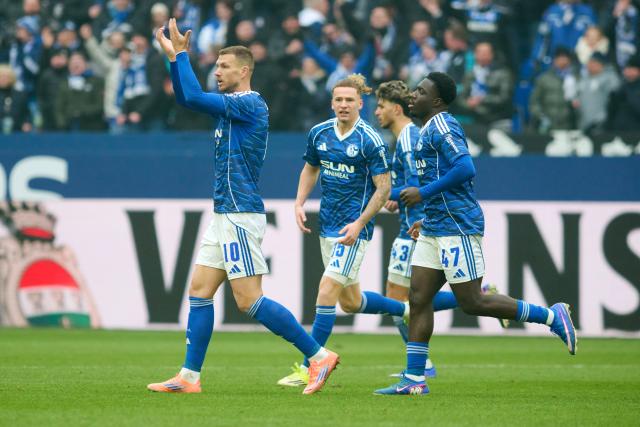 25 January 2026, North Rhine-Westphalia, Gelsenkirchen: Schalke's Edin Dzeko celebrates after scoring his side's second goal of the game during the German 2nd Bundesliga soccer match between FC Schalke 04 and 1. FC Kaiserslautern at Veltins Arena. Photo: Bernd Thissen/dpa - WICHTIGER HINWEIS: Gemäß den Vorgaben der DFL Deutsche Fußball Liga bzw. des DFB Deutscher Fußball-Bund ist es untersagt, in dem Stadion und/oder vom Spiel angefertigte Fotoaufnahmen in Form von Sequenzbildern und/oder videoähnlichen Fotostrecken zu verwerten bzw. verwerten zu lassen.