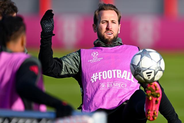 27 January 2026, Bavaria, Munich: Bayern Munich's Harry Kane in action during the team's training session at the Saebener Strasse train
ing ground ahead of the UEFA Champions League soccer match against PSD Eindhoven. Photo: Sven Hoppe/dpa