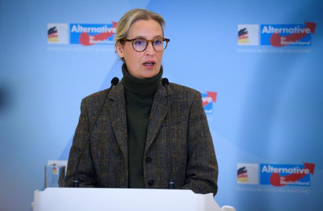 27 January 2026, Berlin: Alice Weidel, Chairwoman of the Alternative for Germany (AfD) parliamentary group, speaks ahead of the AfD parliamentary group meeting at the German Parliament (Bundestag) . Photo: Bernd von Jutrczenka/dpa