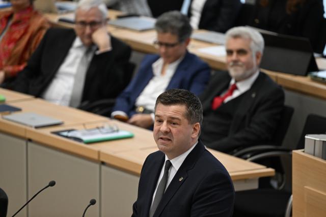 28 January 2026, Saxony-Anhalt, Magdeburg: Sven Schulze, speaks after his election as Minister President in the plenary chamber of the Saxony-Anhalt state parliament. Photo: Hendrik Schmidt/dpa