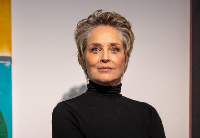 FILED - 17 February 2024, Berlin: US actress Sharon Stone stands in the Deschler Gallery in Berlin's Mitte district. Photo: Monika Skolimowska/dpa