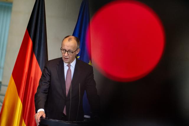 28 January 2026, Berlin: German Chancellor Friedrich Merz speaks during a press conference with Romanian Prime Minister Ilie Bolojan after their meeting at the Federal Chancellery. Photo: Fabian Sommer/dpa