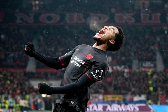 28 January 2026, North Rhine-Westphalia, Leverkusen: Bayer Leverkusen's Malik Tillman celebrates scoring his side's second goal during the UEFA Champions League soccer match between Bayer Leverkusen and Villarreal CF at BayArena. Photo: Marius Becker/dpa