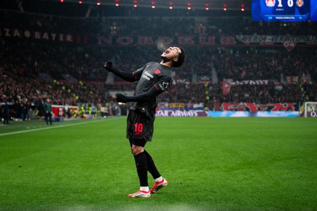 28 January 2026, North Rhine-Westphalia, Leverkusen: Bayer Leverkusen's Malik Tillman celebrates scoring his side's second goal during the UEFA Champions League soccer match between Bayer Leverkusen and Villarreal CF at BayArena. Photo: Marius Becker/dpa