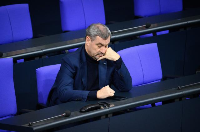 29 January 2026, Berlin: Markus Soeder, Minister-President of Bavaria, sits during Chancellor Merz's government statement in the 56th plenary session of the 21st legislative period in the German Bundestag. Photo: Bernd von Jutrczenka/dpa