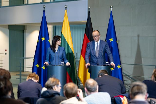 29 January 2026, Berlin: German Chancellor Friedrich Merz holds a joint press conference with Inga Ruginiene, Prime Minister of Lithuania, at the German Chancellery in Berlin. Photo: Fabian Sommer/dpa