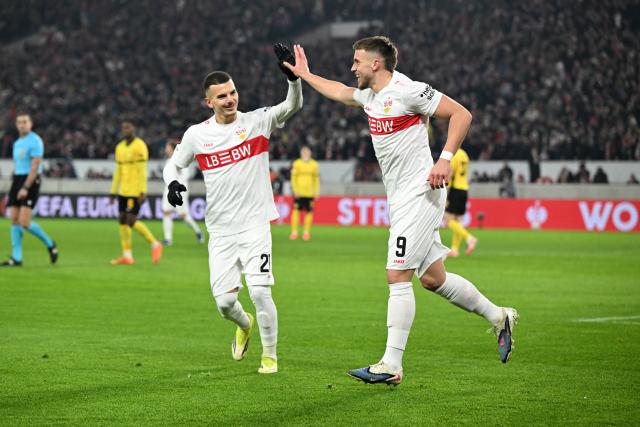 29 January 2026, Baden-Württemberg, Stuttgart: Stuttgart's Ermedin Demirovic celebrates scoring his side's second goal during the UEFA Europa League soccer match between VfB Stuttgart and Young Boys Bern at the MHPArena. Photo: Bernd Weißbrod/dpa