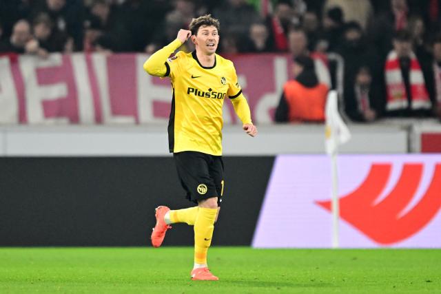 29 January 2026, Baden-Württemberg, Stuttgart: Young Boys Bern's Armin Gigovic celebrates scoring his side's first goal during the UEFA Europa League soccer match between VfB Stuttgart and Young Boys Bern at the MHPArena. Photo: Bernd Weißbrod/dpa