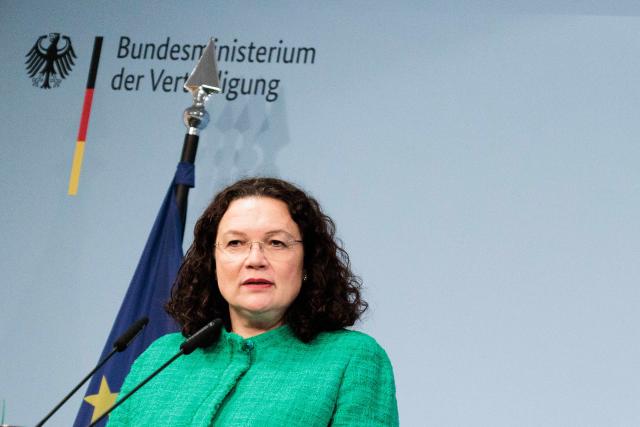 FILED - 06 November 2024, Berlin: Andrea Nahles, CEO of the German Employment Agency, speaks at a press conference following the signing of a cooperation agreement between the German Defence Ministry and the German Employment Agency. Photo: Carsten Koall/dpa