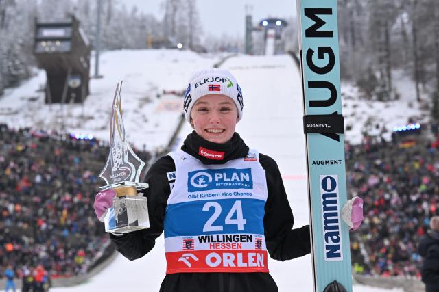 31 January 2026, Hesse, Willingen: Norway's Eirin Maria Kvandal celebrates winning the women's Large Hill competition of the FIS Ski Jumping World Cup FIS Ski Jumping World Cup in Willingen. Photo: Swen Pförtner/dpa