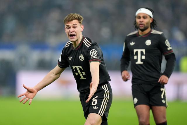 31 January 2026, Hamburg: Bayern Munich's Joshua Kimmich reacts during the German Bundesliga soccer match between Hamburger SV and FC Bayern Munich at the Volksparkstadion Photo: Marcus Brandt/dpa - IMPORTANT NOTICE: DFL and DFB regulations prohibit any use of photographs as image sequences and/or quasi-video.
