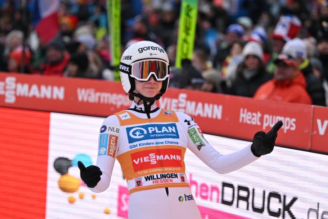 01 February 2026, Hesse, Willingen: Slovenia's Nika Prevc reacts after the women's Large Hill competition of the FIS Ski Jumping World Cup in Willingen. Photo: Swen Pförtner/dpa