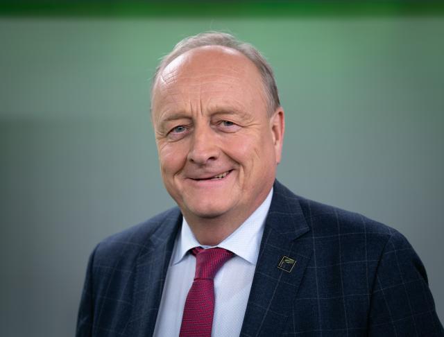 FILED - 14 January 2026, Berlin: President of the German Farmers' Association (DBV) Joachim Rukwied smiles before the start of the discussion round "Agricultural Policy Kick-off 2026" in the dpa TV studio as part of International Green Week. Photo: Soeren Stache/dpa