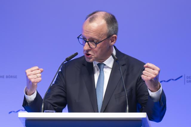02 February 2026, Hesse, Eschborn: German Chancellor Friedrich Merz speaks at the Deutsche Boerse New Year's reception in Eschborn. Photo: Boris Roessler/dpa