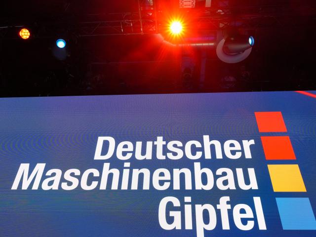 FILED - 16 September 2025, Berlin: The "German Mechanical Engineering Summit" lettering, taken before the start of the event of the same name organized by the German Engineering Federation (VDMA). Photo: Soeren Stache/dpa