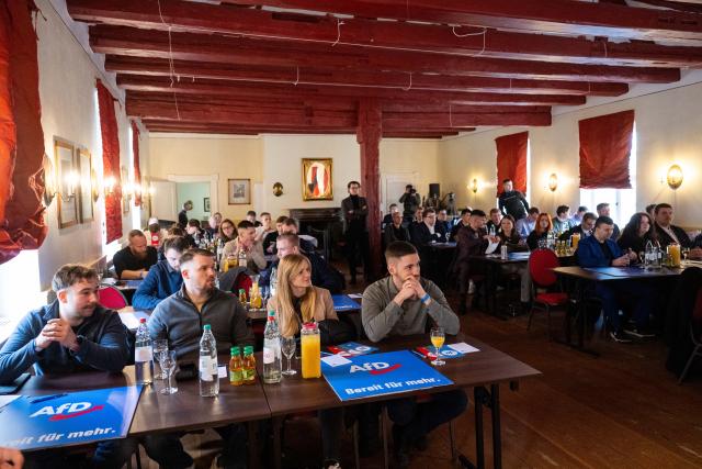 07 February 2026, Brandenburg, Königs Wusterhausen: Members sit at the founding event of the AfD youth organization Generation Deutschland Brandenburg. Following the dissolution of the Junge Alternative, Generation Deutschland is the new AfD youth organization. It is now also being launched in the federal states. Photo: Christophe Gateau/dpa