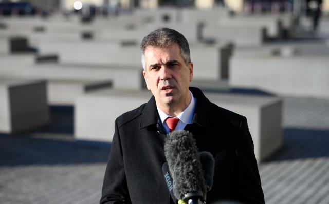 FILED - 28 February 2023, Berlin: Eli Cohen, Then Foreign Minister of Israel, speaks to journalists after a visit to the Memorial to the Murdered Jews of Europe. Now Israeli Energy Minister Eli Cohen considers a possible agreement between Washington and Tehran to be worthless - and a further military confrontation with Iran to be possible. Photo: Bernd von Jutrczenka/dpa