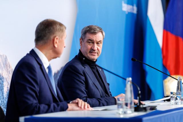 09 February 2026, München: Bavaria's Minister President Markus Soeder (R) and Czech Prime Minister Andrej Babis hold a joint press conference following their meeting at the Bavarian State Chancellery. Photo: Matthias Balk/dpa